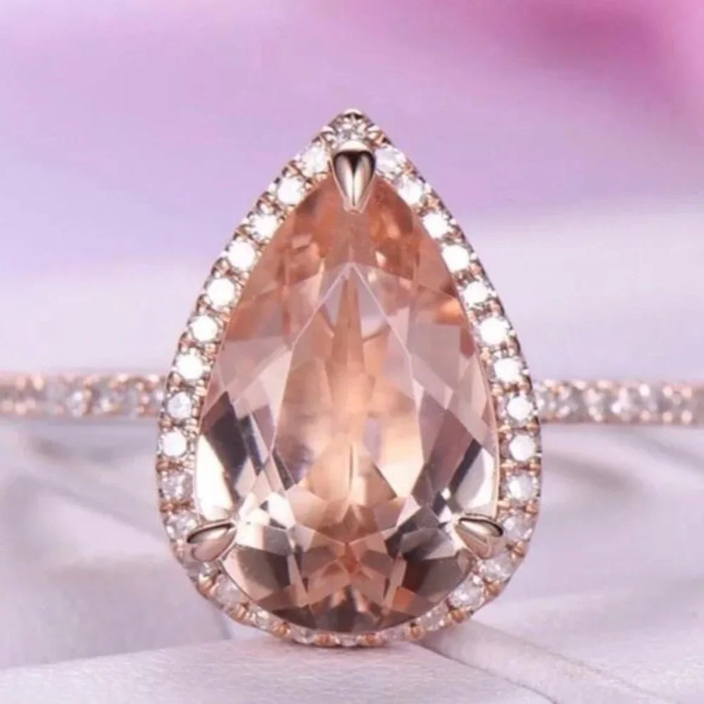 🍀NEW 6 CARAT ROSE GOLD‎ MORGANITE HALO RING